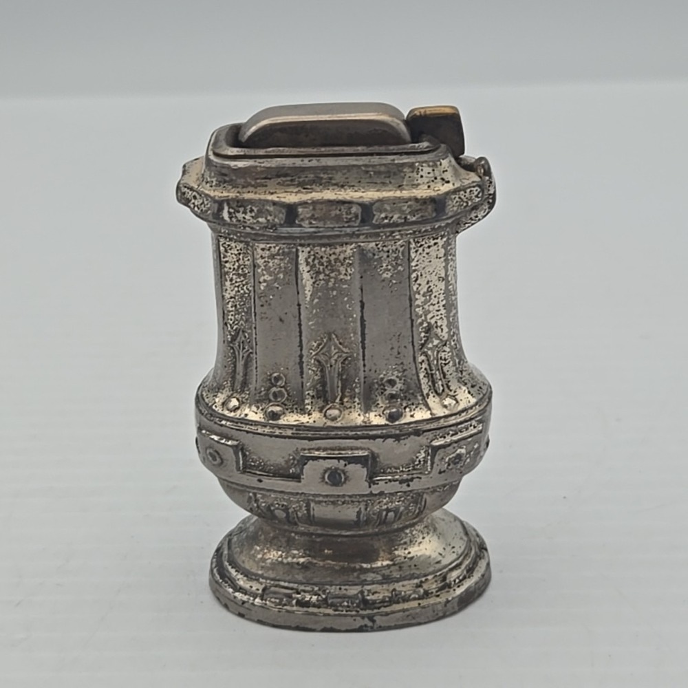 Crown Vintage Die Cast Metal Table Lighter Silver Occupied Japan 2-13/16" Tall